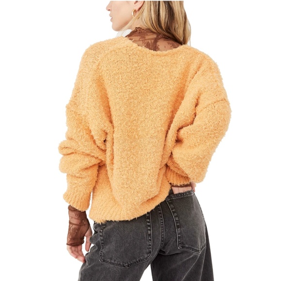 Free People Theo V-Neck Dropped-Shoulder Sweater in Orange - Picture 2 of 3